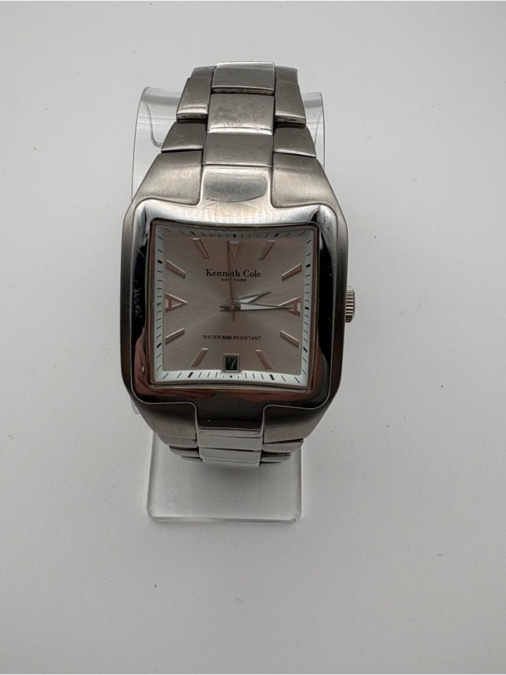 Kenneth Cole Stainless Steel Square Men's Watch Silver Dial with Day Works! - Picture 1 of 6